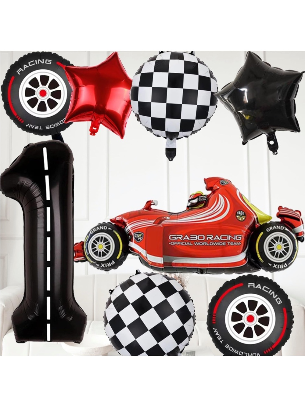 Red Race Car Balloon Party Set - 1st Birthday